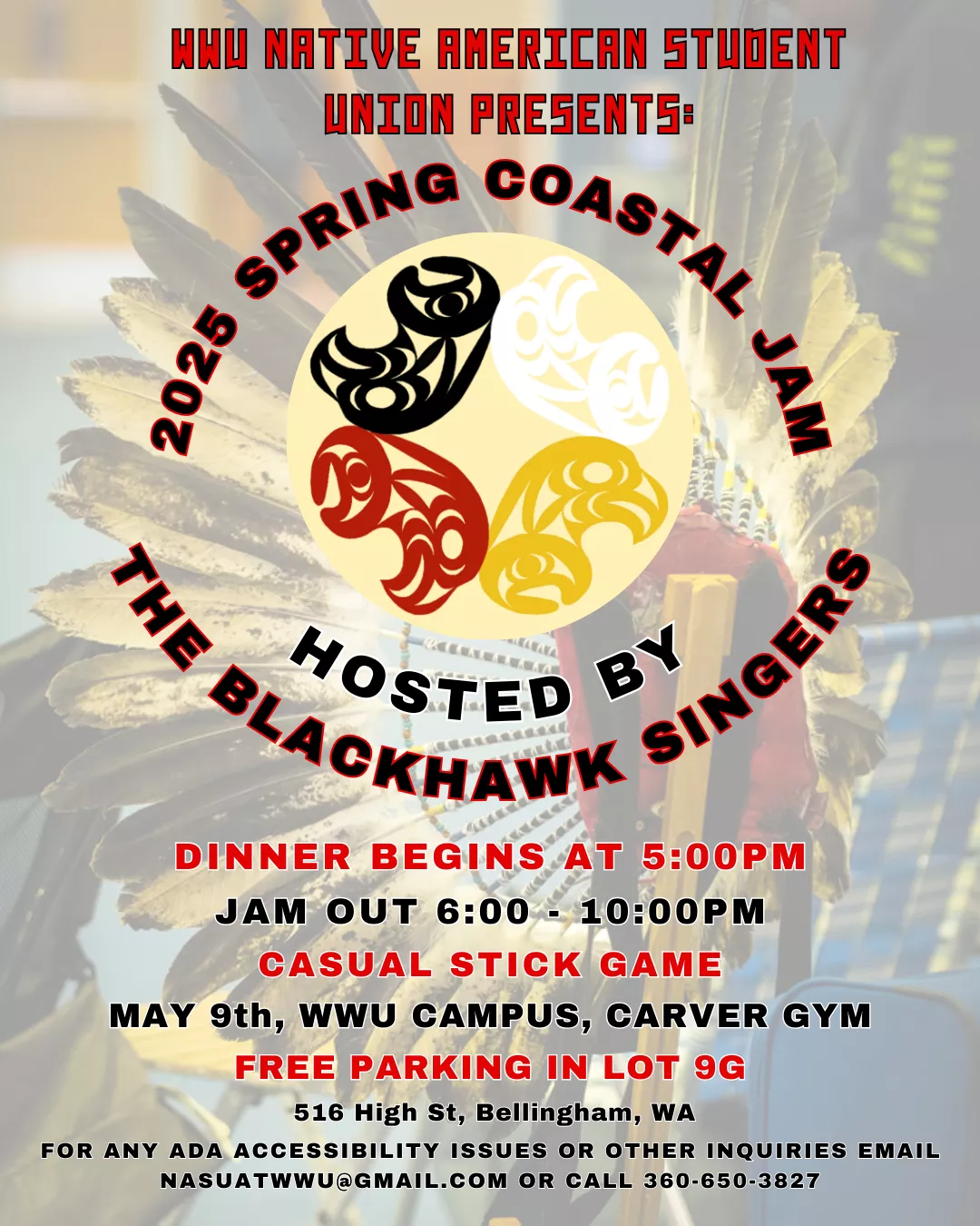 2025 Spring Coastal Jam at WWU, May 9, hosted by Blackhawk Singers. Dinner, music, and games.