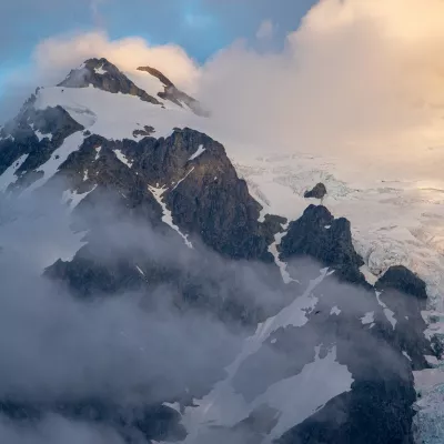 Peak of a mountain in the clouds.