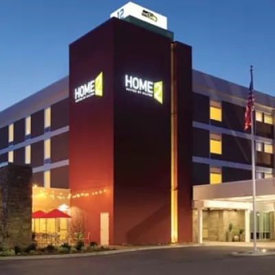 View of Home2 Suites Hotel entrance.