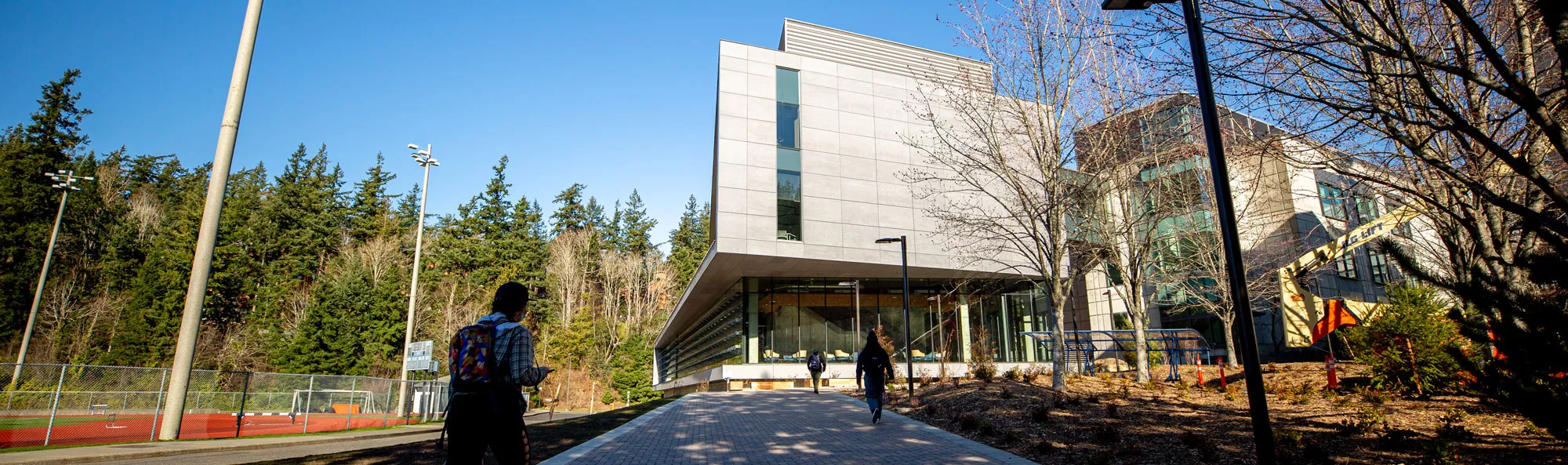 The Interdisciplinary Science Building at Western Washington University is a modern science building with large glass and wooden panels.