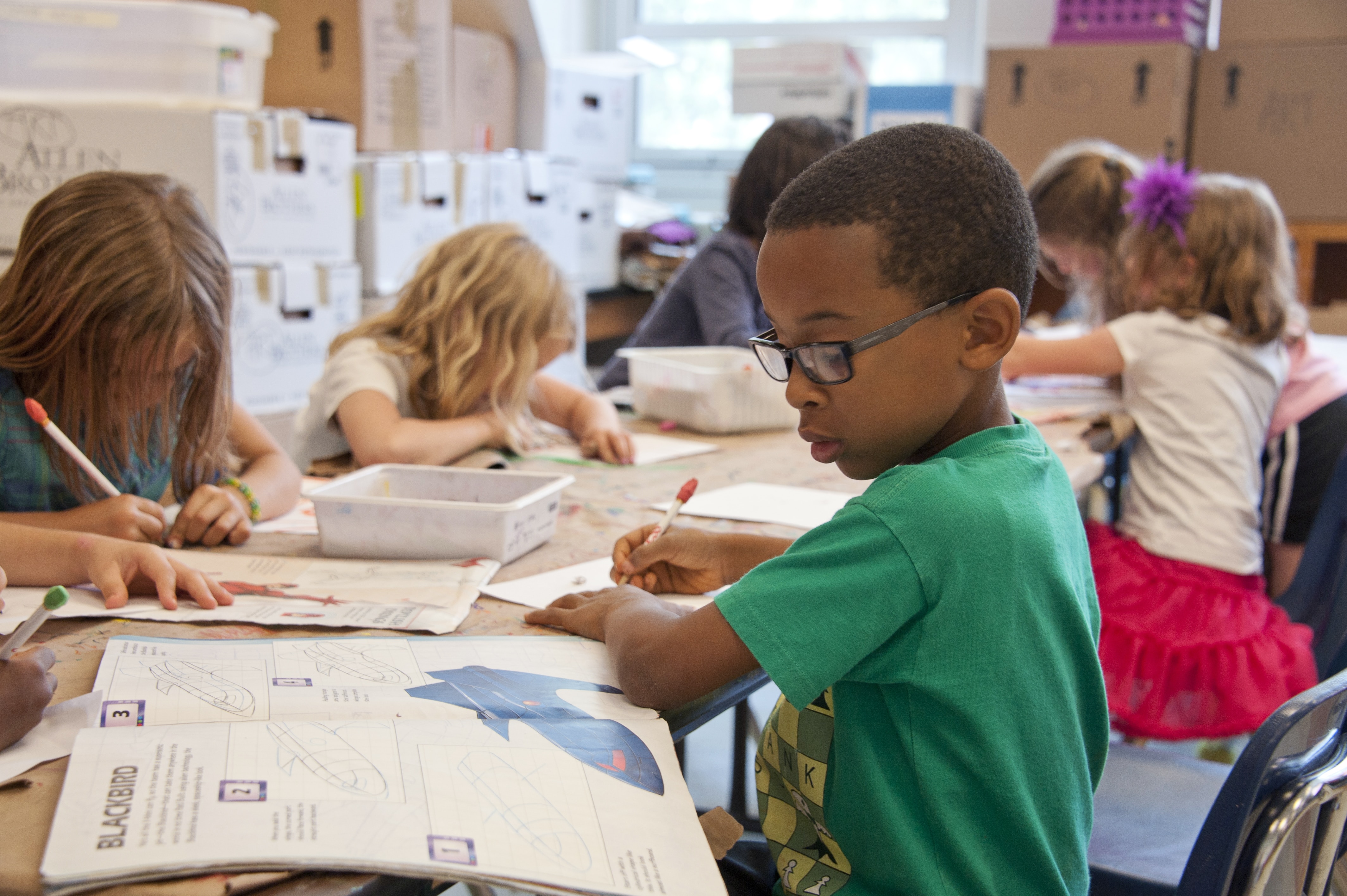 Young children drawing