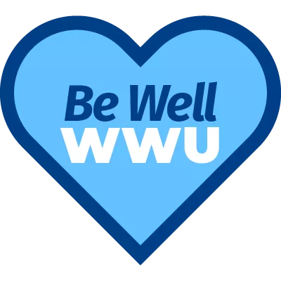 A light-blue heart with a dark-blue outline with the words Be Well WWU