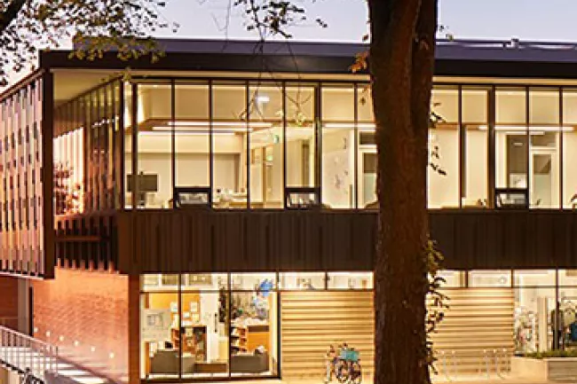 Associated Student Bookstore at dusk