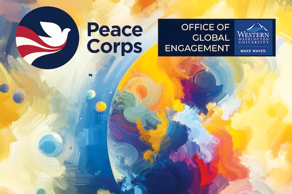 Peace Corps and GEO Logo against a colorful background